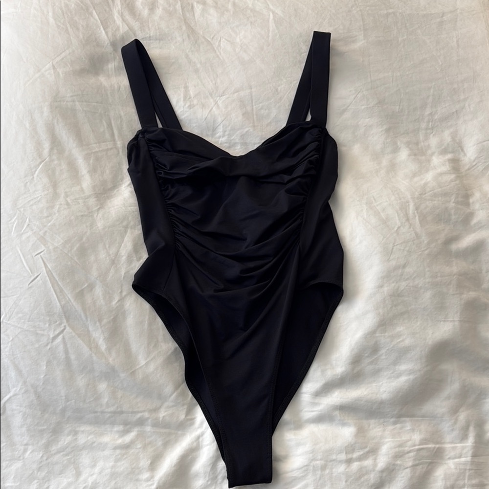 Black Ruched One-Piece Swimsuit
